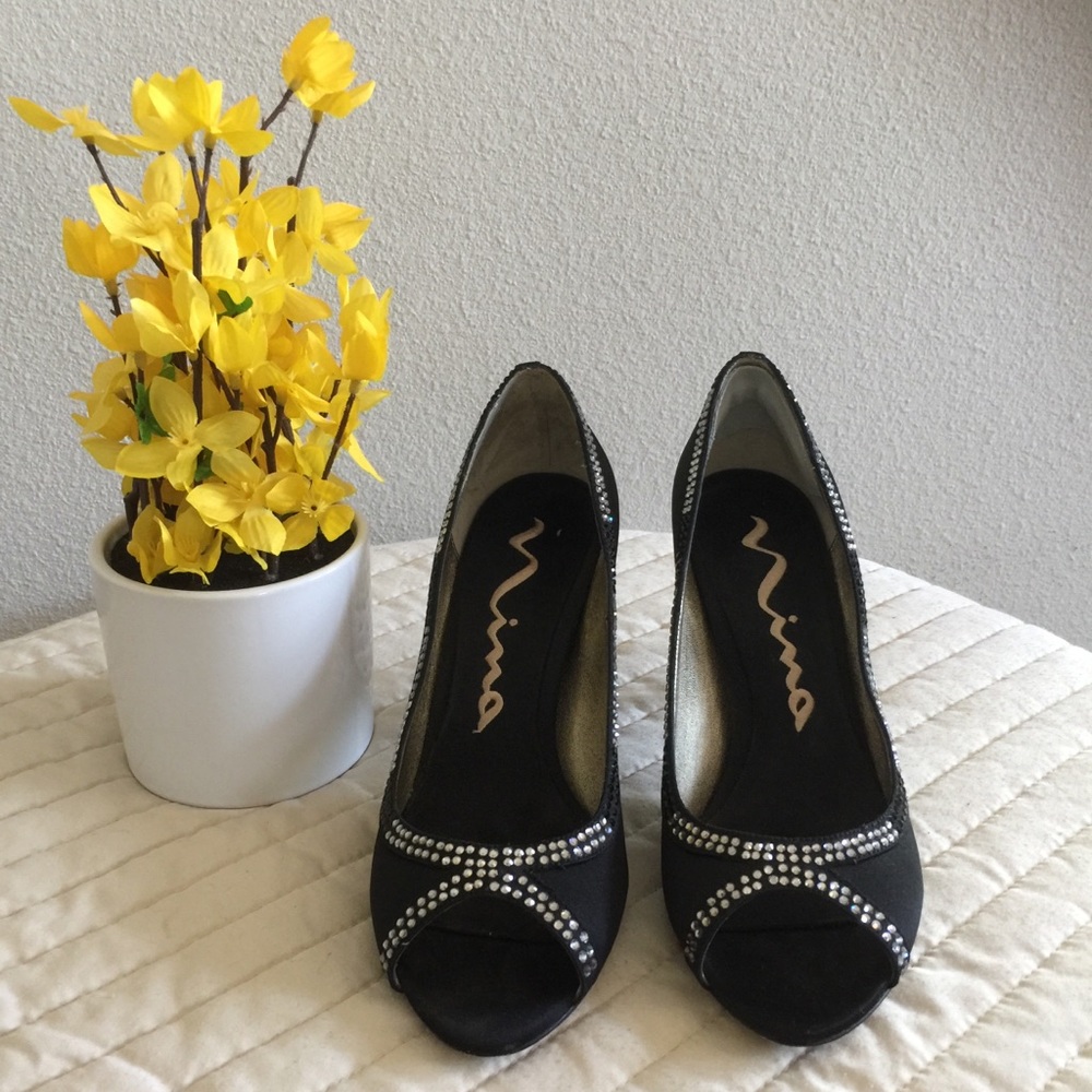 Nina black satin swarovski crystals
